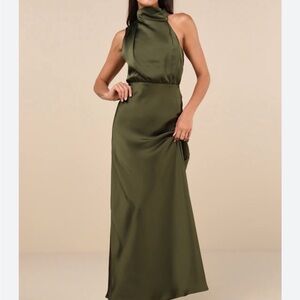 Lulu's Chic Olive Halter Maxi Dress